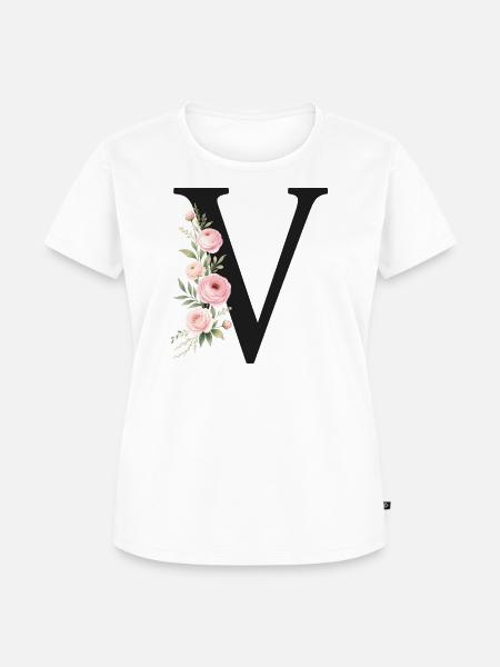 V Buchstabe Monogram Floral - Frauen Premium Bio T-Shirt - Weiß