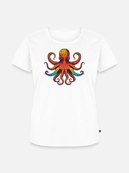 Bunter Oktopus Regenbogenlook - Frauen Premium Bio T-Shirt - Weiß