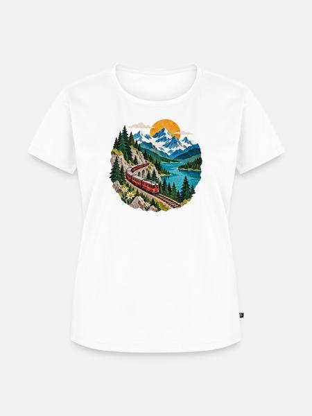Bergbahn am See Panorama - Frauen Premium Bio T-Shirt - Weiß