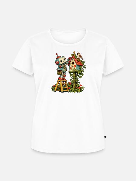 Robot malt Vogelhaus Idyll - Frauen Premium Bio T-Shirt - Weiß