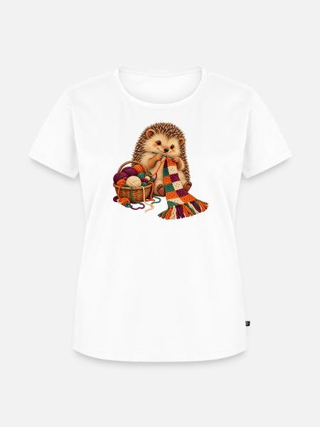 Igel häkelt einen Patchwork-Schal - Frauen Premium Bio T-Shirt - Weiß