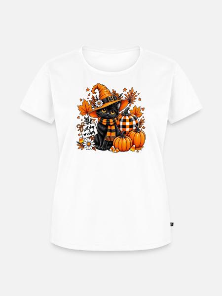 Witchy Vibes Schwarze Katze Halloween-Kürbis - Frauen Premium Bio T-Shirt - Weiß