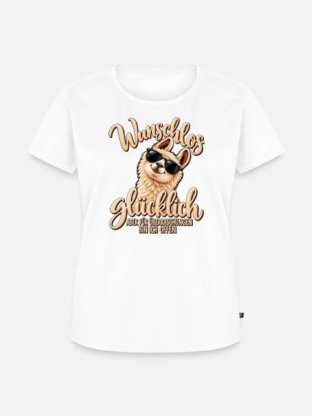 Wunschlos glücklich – Lustiger Lama Spruch - Frauen Premium Bio T-Shirt - Weiß