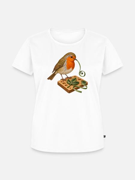 Rotkehlchen mit Quilling-Blatt - Frauen Premium Bio T-Shirt - Weiß