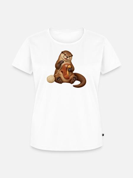 Otter stopft einen Wollsocken - Frauen Premium Bio T-Shirt - Weiß