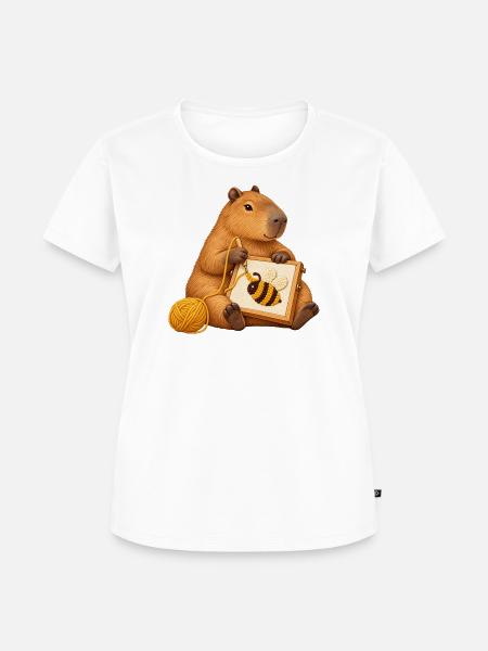 Capybara mit Punch-Needle-Biene - Frauen Premium Bio T-Shirt - Weiß