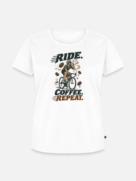 Ride Coffee Repeat Fahrrad Kaffee - Frauen Premium Bio T-Shirt - Weiß