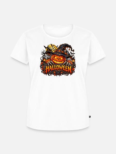 Halloween Kürbis Hexenhut - Frauen Premium Bio T-Shirt - Weiß