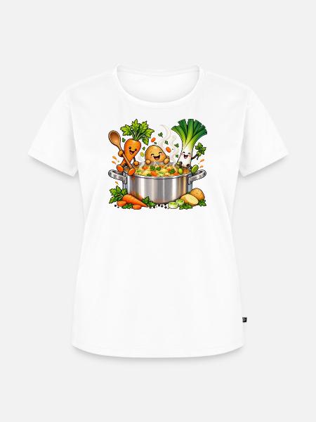 Fröhliche Gemüsefreunde kochen Suppe - Frauen Premium Bio T-Shirt - Weiß