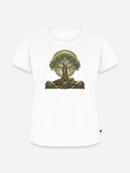 Zahnradbaum und Wurzeln - Frauen Premium Bio T-Shirt - Weiß