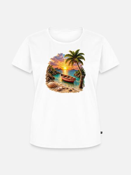 Tropisches Sonnenuntergangsboot bei Palm Beach - Frauen Premium Bio T-Shirt - Weiß