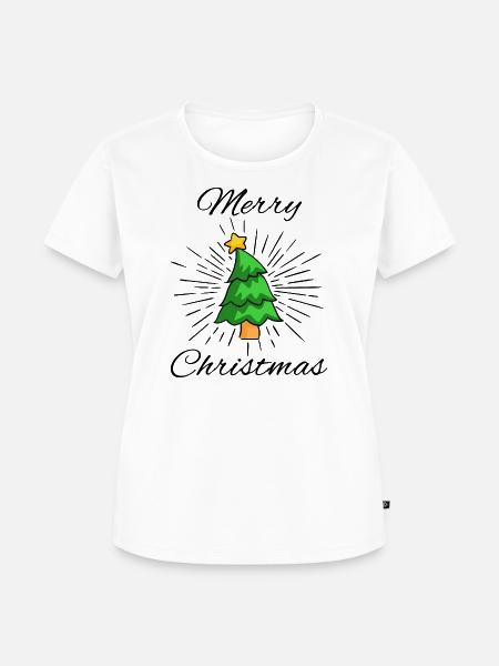 Merry Christmas - Tannenbaum mit Stern, Strahlen - Frauen Premium Bio T-Shirt - Weiß