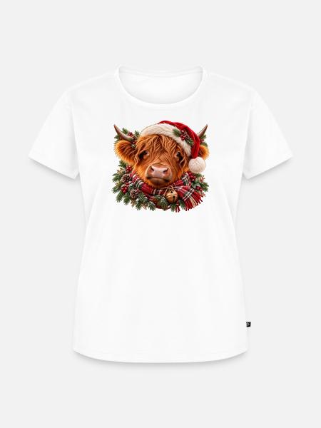 Highland Kuh in Weihnachtsstimmung - Frauen Premium Bio T-Shirt - Weiß