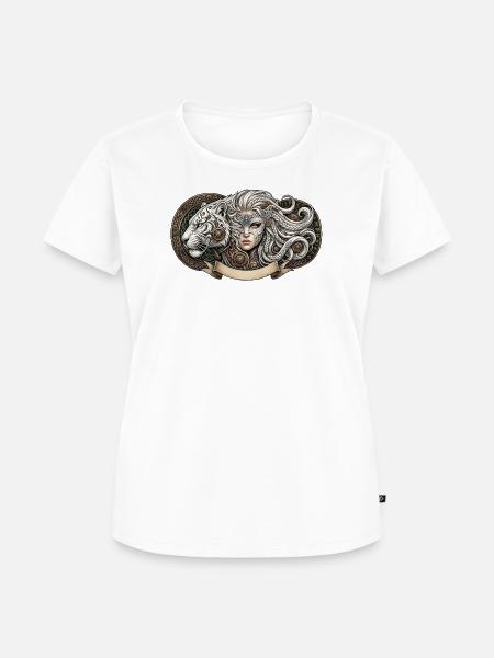 Fantasiefrau mit mechanischem Tiger - Frauen Premium Bio T-Shirt - Weiß