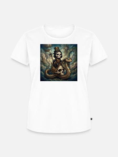 Steampunk-Skelett reitet auf der Schlange - Frauen Premium Bio T-Shirt - Weiß