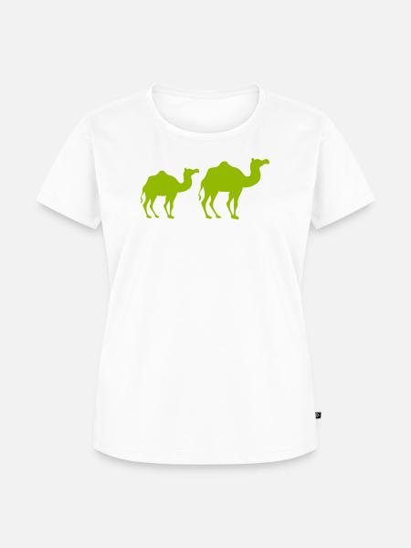 Kamel-Silhouette Duo Neon-Grün - Frauen Premium Bio T-Shirt - Weiß