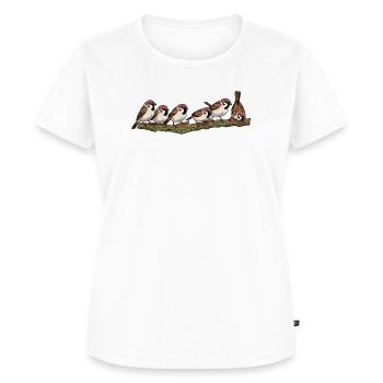 Sperlinge am Ast Naturillustration - Frauen Premium Bio T-Shirt - Weiß - Vorne - AI Model Female 172 dark (172cm)