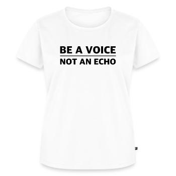 Sei eine Stimme, kein Echo: Inspirierende Shirts - Frauen Premium Bio T-Shirt - Weiß - Vorne - AI Model Female 172 dark (172cm)