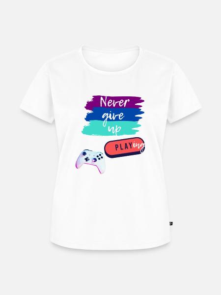 Never give up Playing - Frauen Premium Bio T-Shirt - Weiß
