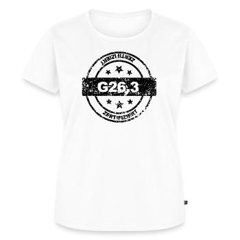 G26.3 Stempel | by Brandstoff Fashion - Frauen Premium Bio T-Shirt - Weiß - Vorne - AI Model Female 172 dark (172cm)