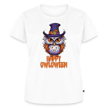 Eule Owl Lustig Happy Owloween Eulenliebhaber - Frauen Premium Bio T-Shirt - Weiß - Vorne - AI Model Female 172 dark (172cm)