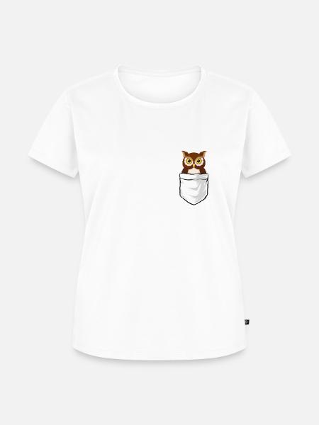 Eule in der Brusttasche - Frauen Premium Bio T-Shirt - Weiß