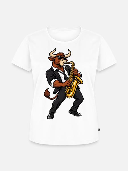 Stier mit Saxophon – Sternzeichen - Frauen Premium Bio T-Shirt - Weiß