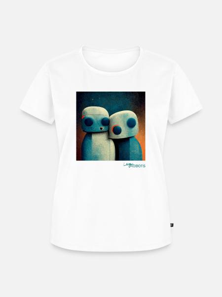 Faules Roboterpaar kuschelt - Frauen Premium Bio T-Shirt - Weiß