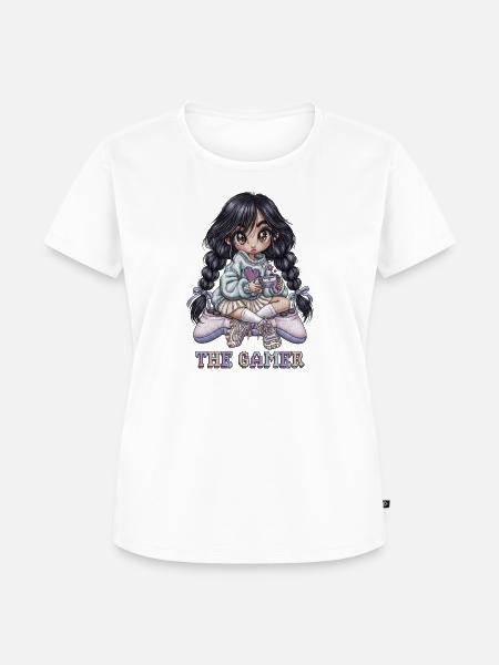Süße Chibi Gamerin mit Controller - Frauen Premium Bio T-Shirt - Weiß