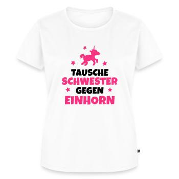 Tausche Schwester gegen Einhorn - Frauen Premium Bio T-Shirt - Weiß - Vorne - AI Model Female 172 dark (172cm)
