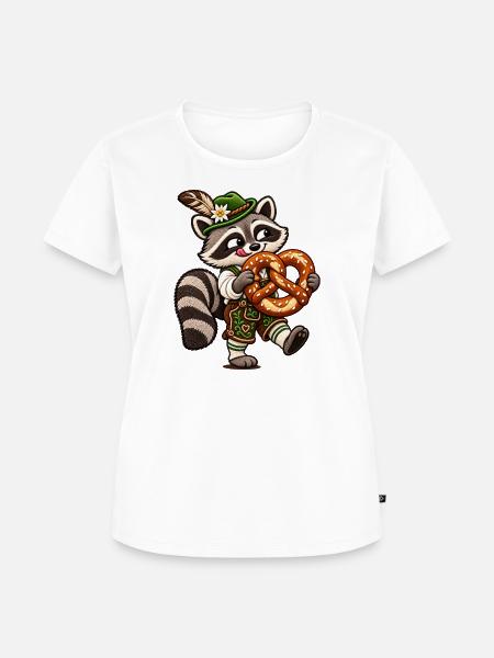 Waschbär mit Brezel  - Frauen Premium Bio T-Shirt - Weiß