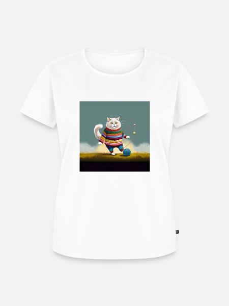 Katze im Strick Schick - Frauen Premium Bio T-Shirt - Weiß