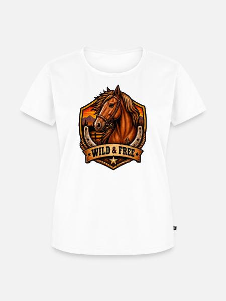 Wild & Free Pferde Shield Motiv - Frauen Premium Bio T-Shirt - Weiß