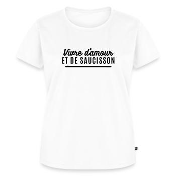 Vivre d'amour et de saucisson. Cadeau apéro humour - T-shirt Premium bio Femme - blanc - Devant - AI Model Female 172 dark (172cm)