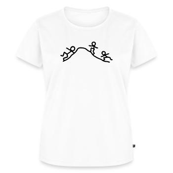 3 Männchen klettern Berg hoch - Frauen Premium Bio T-Shirt - Weiß - Vorne - AI Model Female 172 dark (172cm)