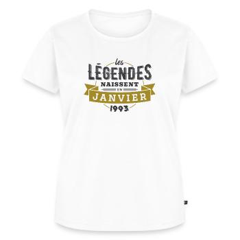 Les légendes naissent en janvier 1993 anniversaire - T-shirt Premium bio Femme - blanc - Devant - AI Model Female 172 dark (172cm)