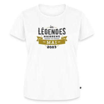 Les légendes naissent en mai 2003 anniversaire - T-shirt Premium bio Femme - blanc - Devant - AI Model Female 172 dark (172cm)