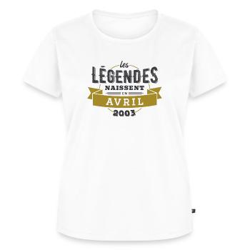 Les légendes naissent en avril 2003 anniversaire - T-shirt Premium bio Femme - blanc - Devant - AI Model Female 172 dark (172cm)