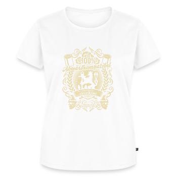 Düsseldorf Bierspruch Design Abwärtskompatibel - Frauen Premium Bio T-Shirt - Weiß - Vorne - AI Model Female 172 dark (172cm)