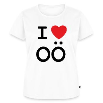 I love OÖ - Ich liebe Oberösterreich - Frauen Premium Bio T-Shirt - Weiß - Vorne - AI Model Female 172 dark (172cm)