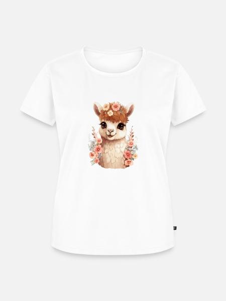 Alpaka mit Blumen - Frauen Premium Bio T-Shirt - Weiß
