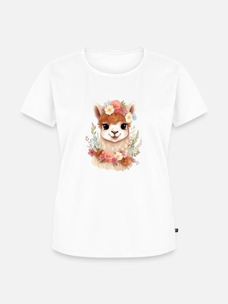 Alpaka mit Blumen - Frauen Premium Bio T-Shirt - Weiß