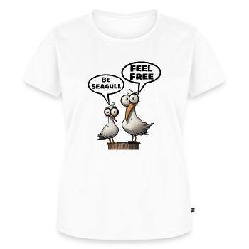 Sei Seagull fühl dich frei - Frauen Premium Bio T-Shirt - Weiß - Vorne - AI Model Female 172 dark (172cm)