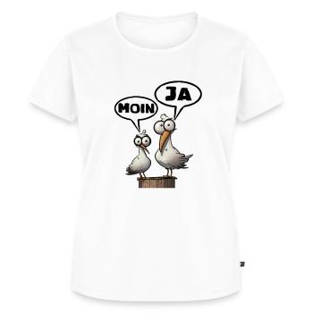 Morgenmuffel Spruch Möwe Moin Ja - Frauen Premium Bio T-Shirt - Weiß - Vorne - AI Model Female 172 dark (172cm)