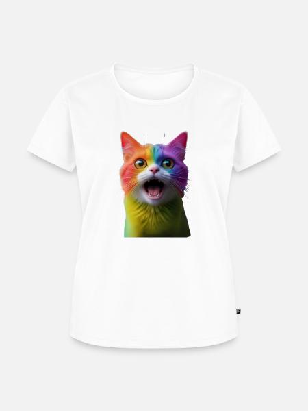 Bunte lustige Katze - Frauen Premium Bio T-Shirt - Weiß