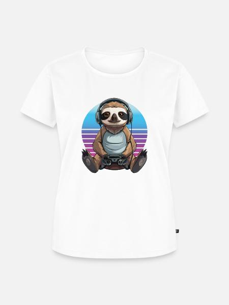 Faultier gaming Retro - Frauen Premium Bio T-Shirt - Weiß