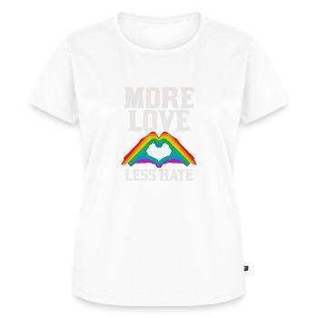 Mehr Liebe, weniger Hass, schwuler Stolz, LGBT Slim Fit - Frauen Premium Bio T-Shirt - Weiß - Vorne - AI Model Female 172 dark (172cm)