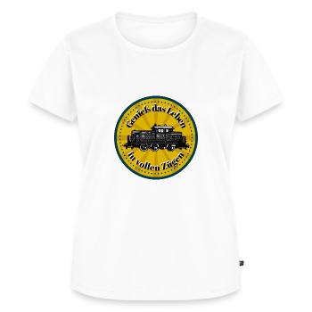 Eisenbahnfreunde, genieß das Leben in vollen Zügen - Frauen Premium Bio T-Shirt - Weiß - Vorne - AI Model Female 172 dark (172cm)