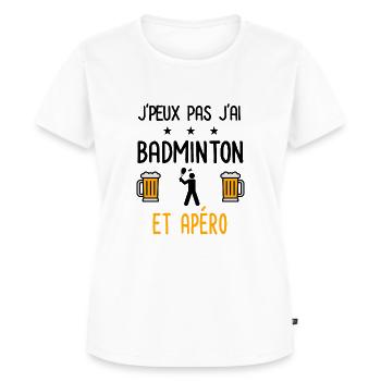 J'peux pas j'ai badminton joueur apéro - T-shirt Premium bio Femme - blanc - Devant - AI Model Female 172 dark (172cm)