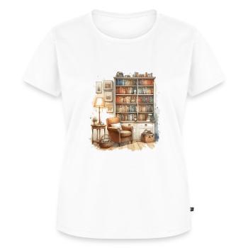 Gemütliche Heimbibliothek in Wasserfarbe - Frauen Premium Bio T-Shirt - Weiß - Vorne - AI Model Female 172 dark (172cm)